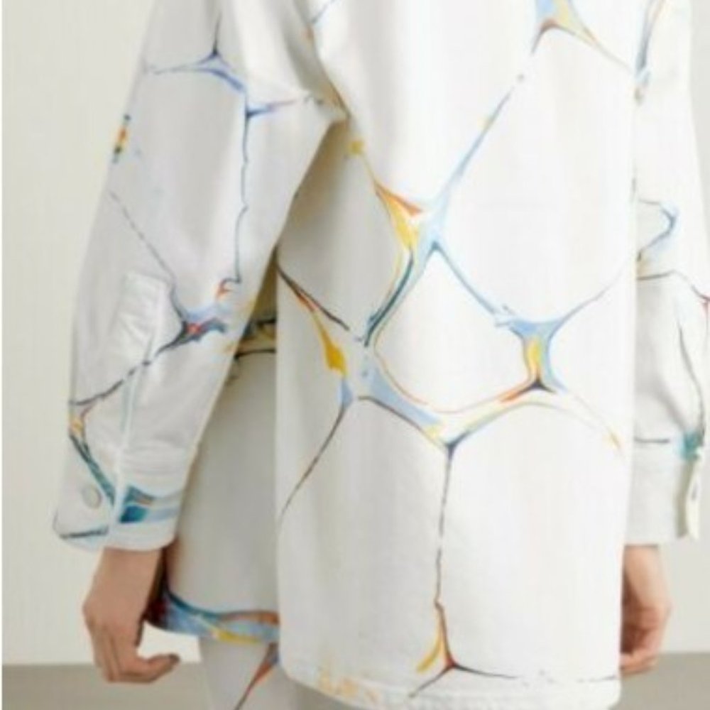 STELLA MCCARTNEY + NET SUSTAIN oversized printed organic denim jacket (XXS)